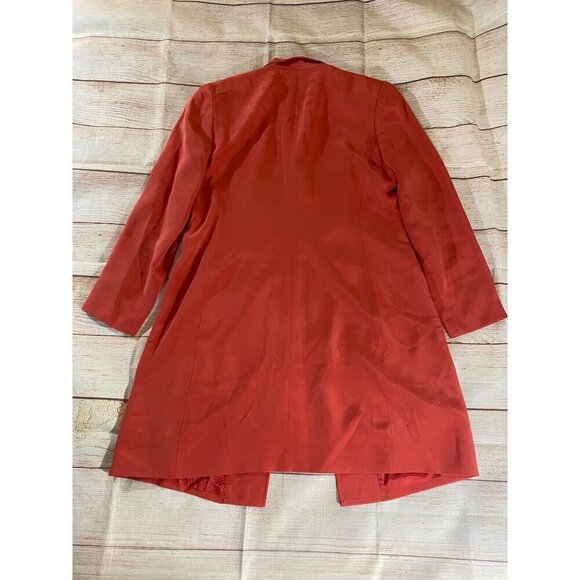 Dana Buchman Women's Orange Silk Sea Shell Button Front Long Coat - 14 - Picture 13 of 13